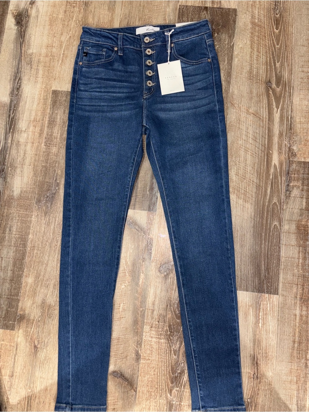 KanCan Dark Blue Skinny High-Rise Jeans with Button-Fly